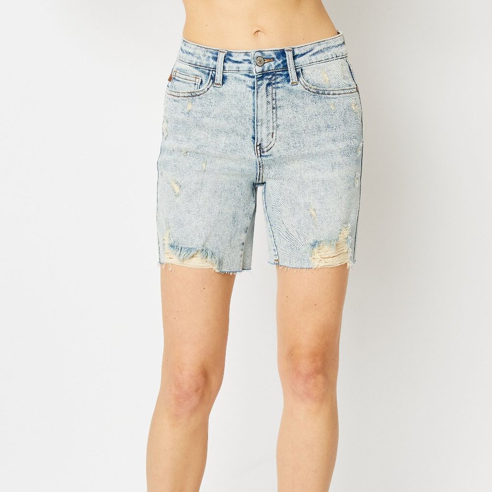 Judy Blue High Waist Mineral Wash Destroyed Boyfriend Shorts